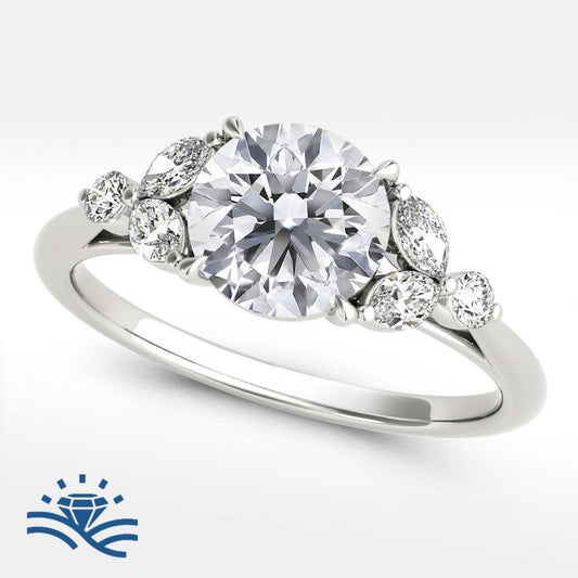 Round with Marquise Side Stones Moissanite Engagement Ring - Moissanite Engagement Rings