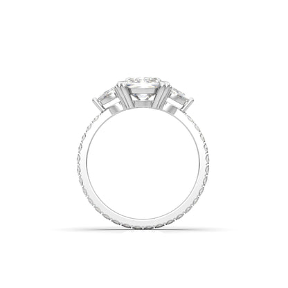 Elongated Cushion Pear Setting 2/3 Pavé Diamond Engagement Ring - Moissanite Engagement Rings