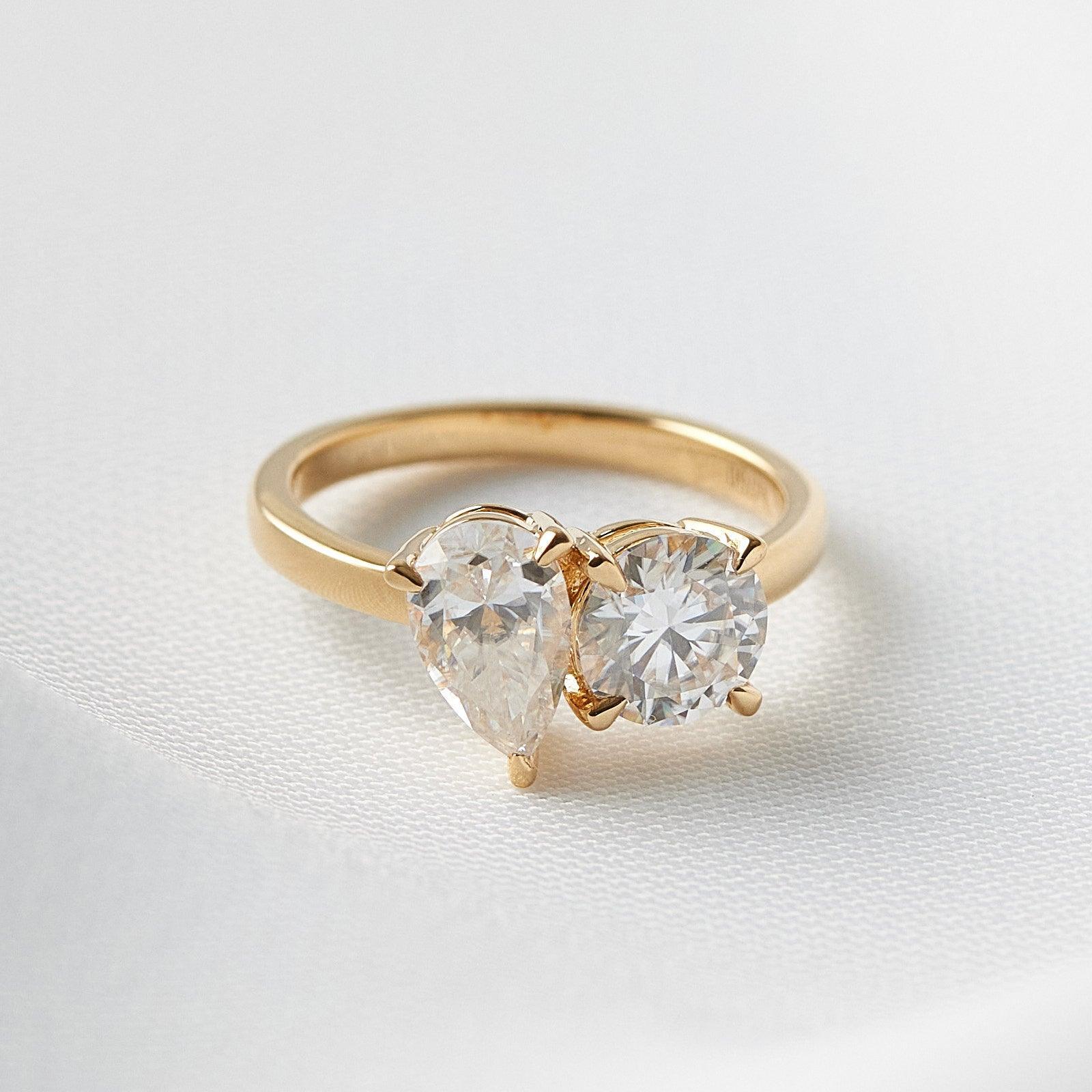 Toi Et Moi Pear & Round Moissanite Engagement Ring - Ready To Ship - Moissanite Engagement Rings