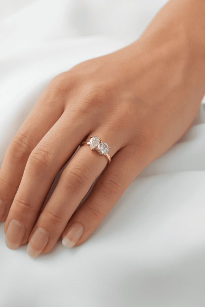 Toi Et Moi Pear & Round Moissanite Engagement Ring - Ready To Ship - Moissanite Engagement Rings